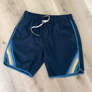 FAIR HARBOR Men's Blue Retro Stripe Lined‎ 8" Swim Shorts Size Large